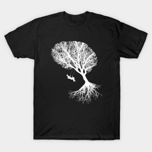 Tree branches shape of a brain, brain art, brain silouette with swing T-Shirt